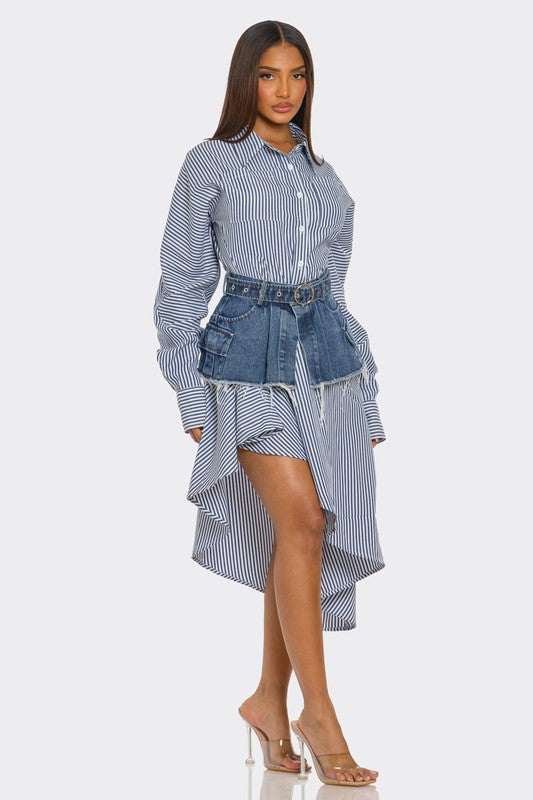 Spring Stripe 2pc Denim Set Dress