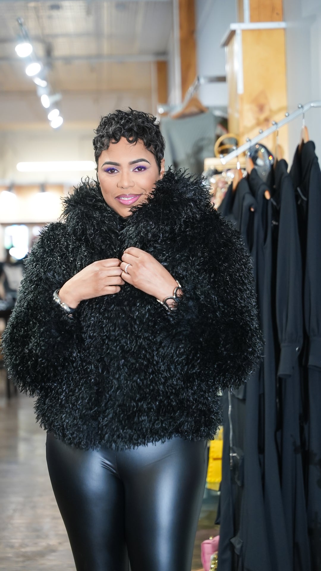 The Power Play Mongolian Faux Fur Jacket (Black)