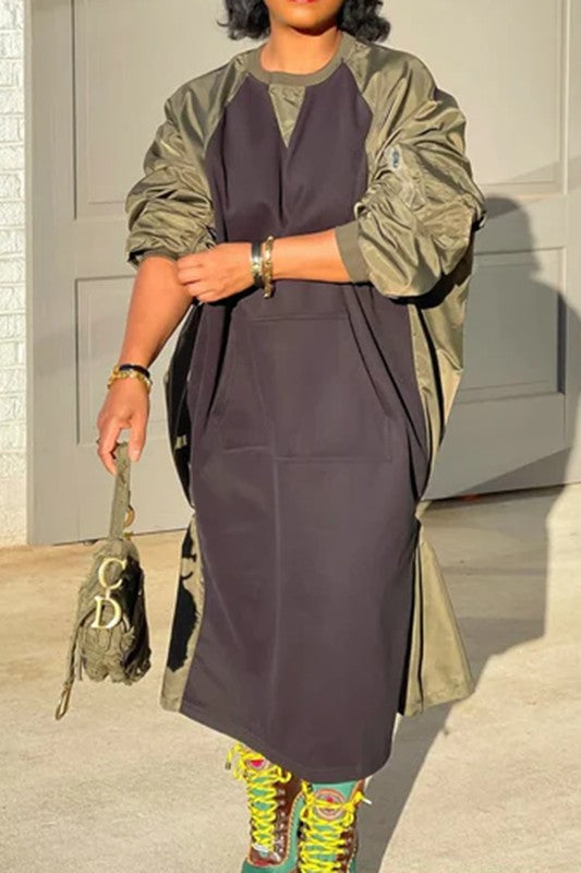 In Flight Contrast Oversize Dress( Green/Black)