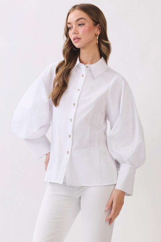 Gold Button Balloon Sleeve Top
