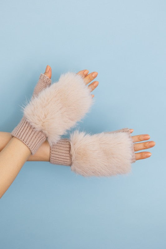 Fuzzy Fur Fingerless Sweater Gloves