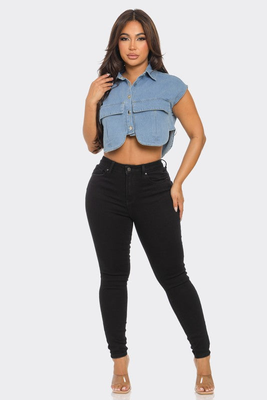 Totally Invested Denim Top