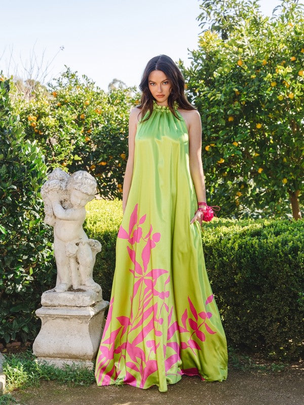 Fresh Garden Pink Flowers Maxi Dress