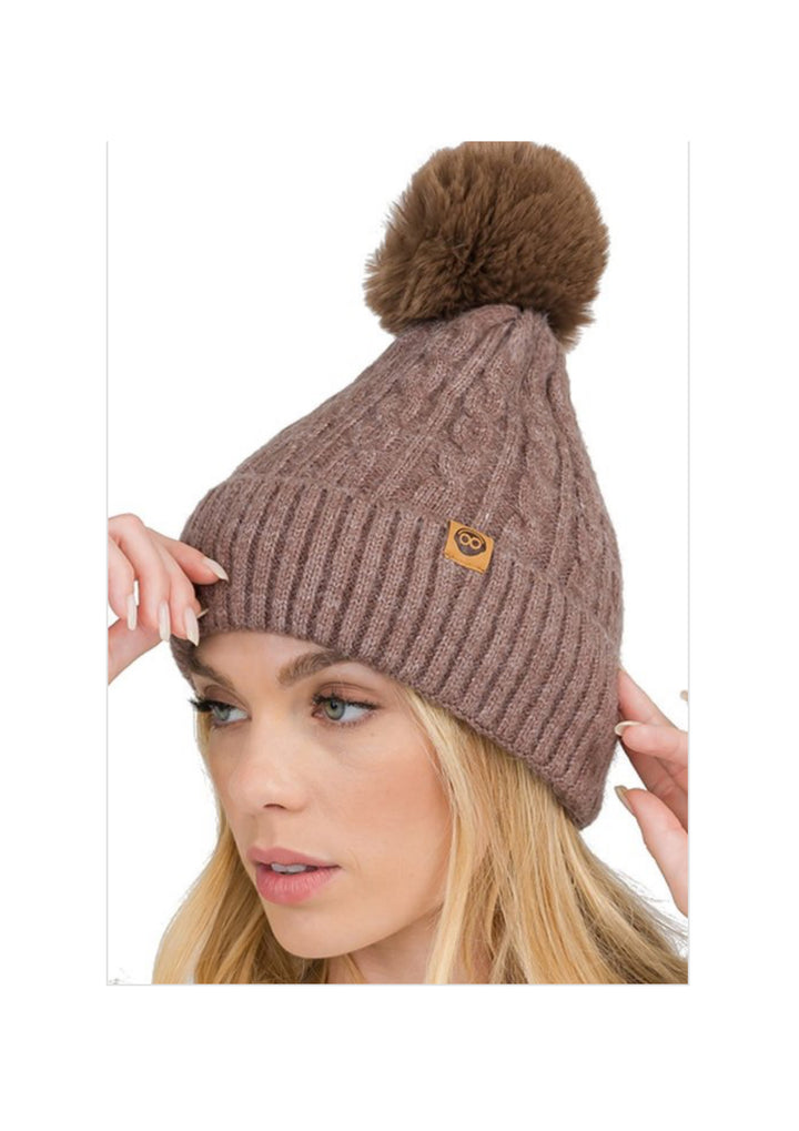 Pom Pom Cable Knit Sweater Hat