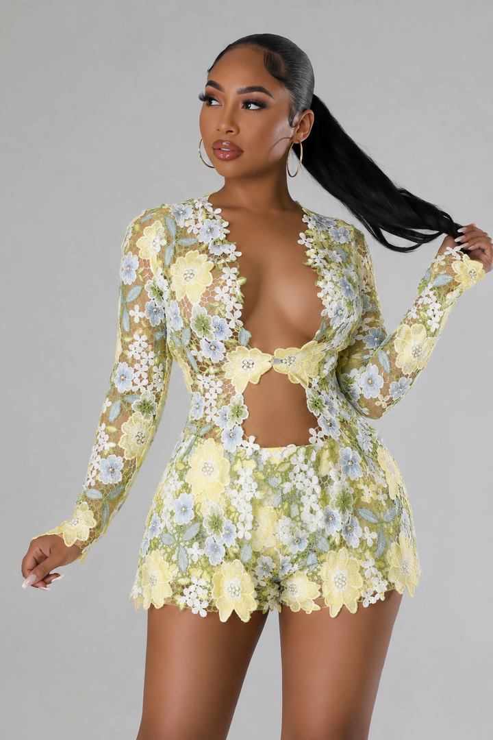Spring Lace Fantasy 2pc Short Set (Yellow/Green)