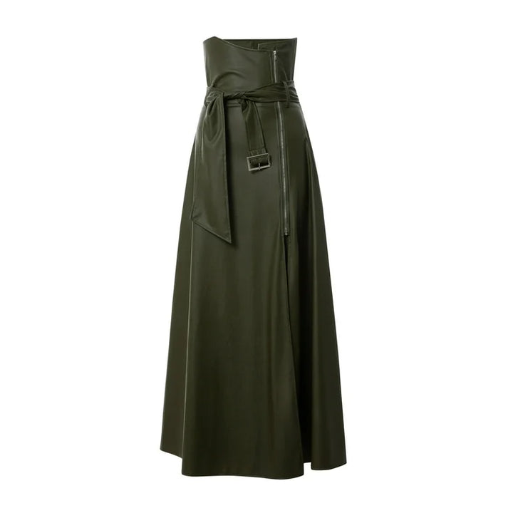 Walk in Drama High Waisted Faux Leather Skirt (Olive)