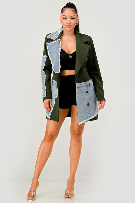 Dasani Denim Patched Blazer (Green)