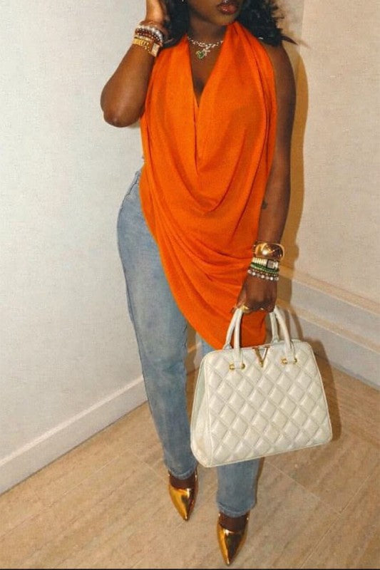 Cowl Neck Backless Tank Top (Black)