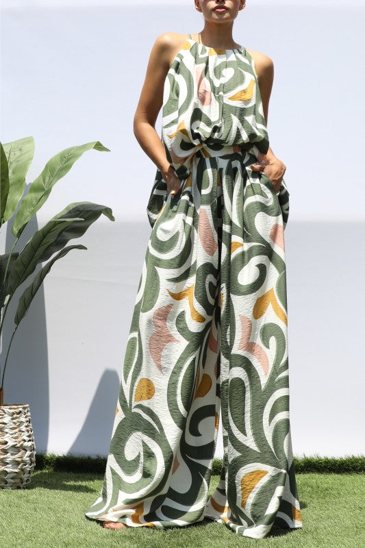 All The Swirls 2pc Wide Leg Pants Set (Olive)