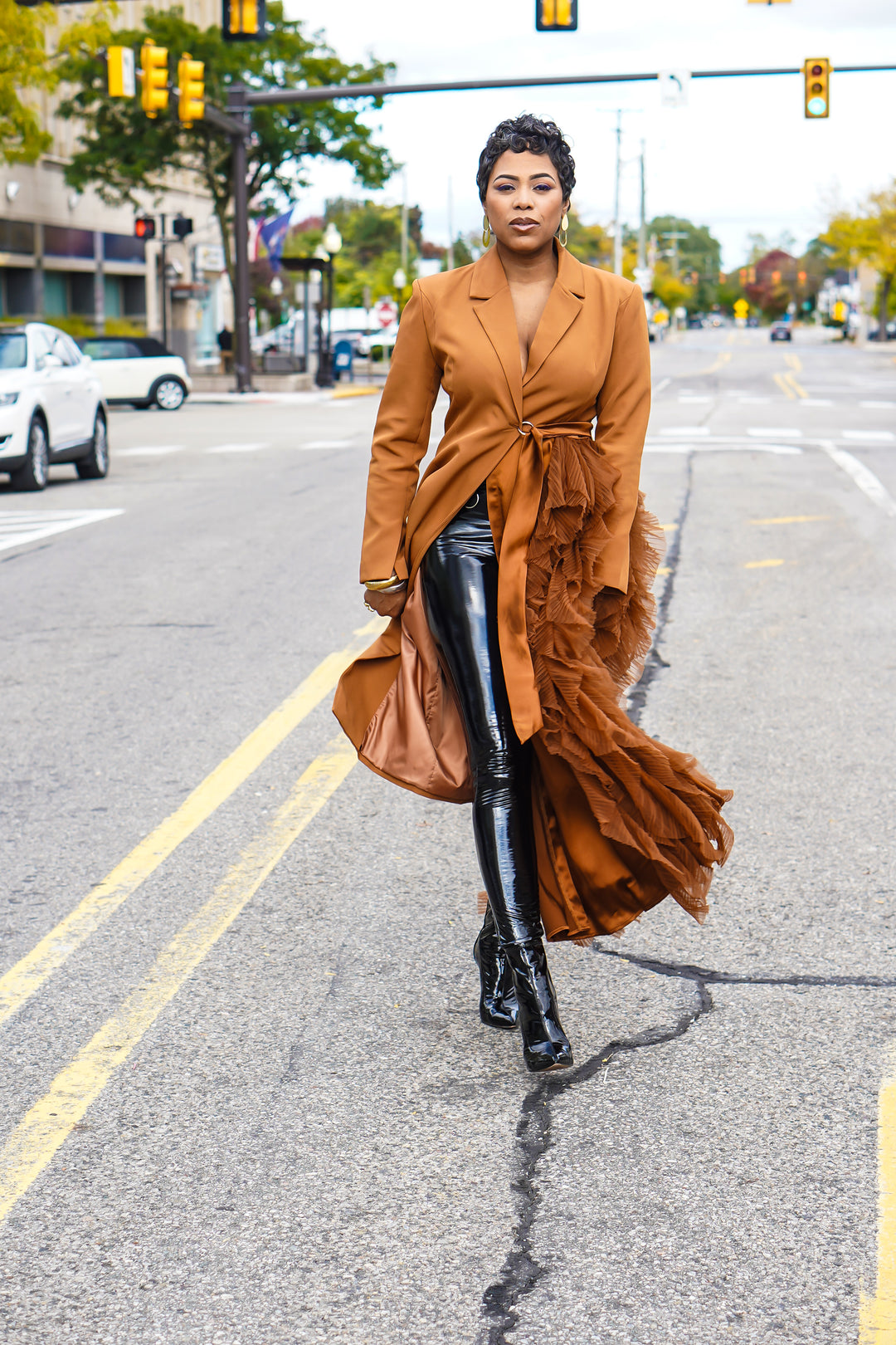 The Ruffle Side Long Sleeve Jacket (Rust)