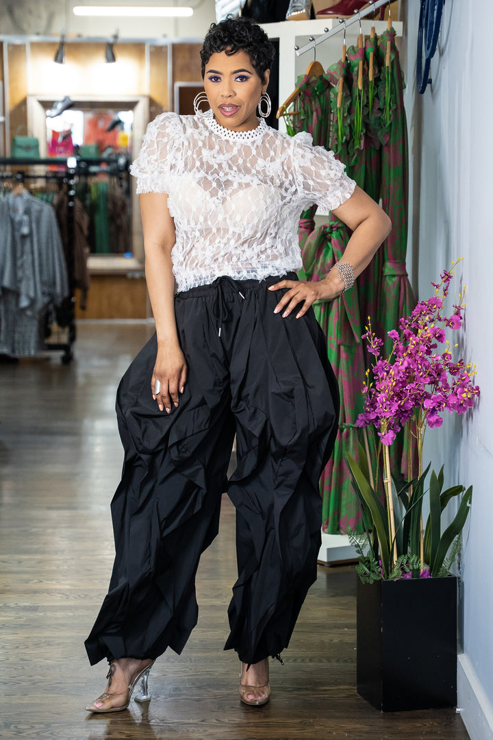 Wide Leg dramatic Drawstring joggers (Black)