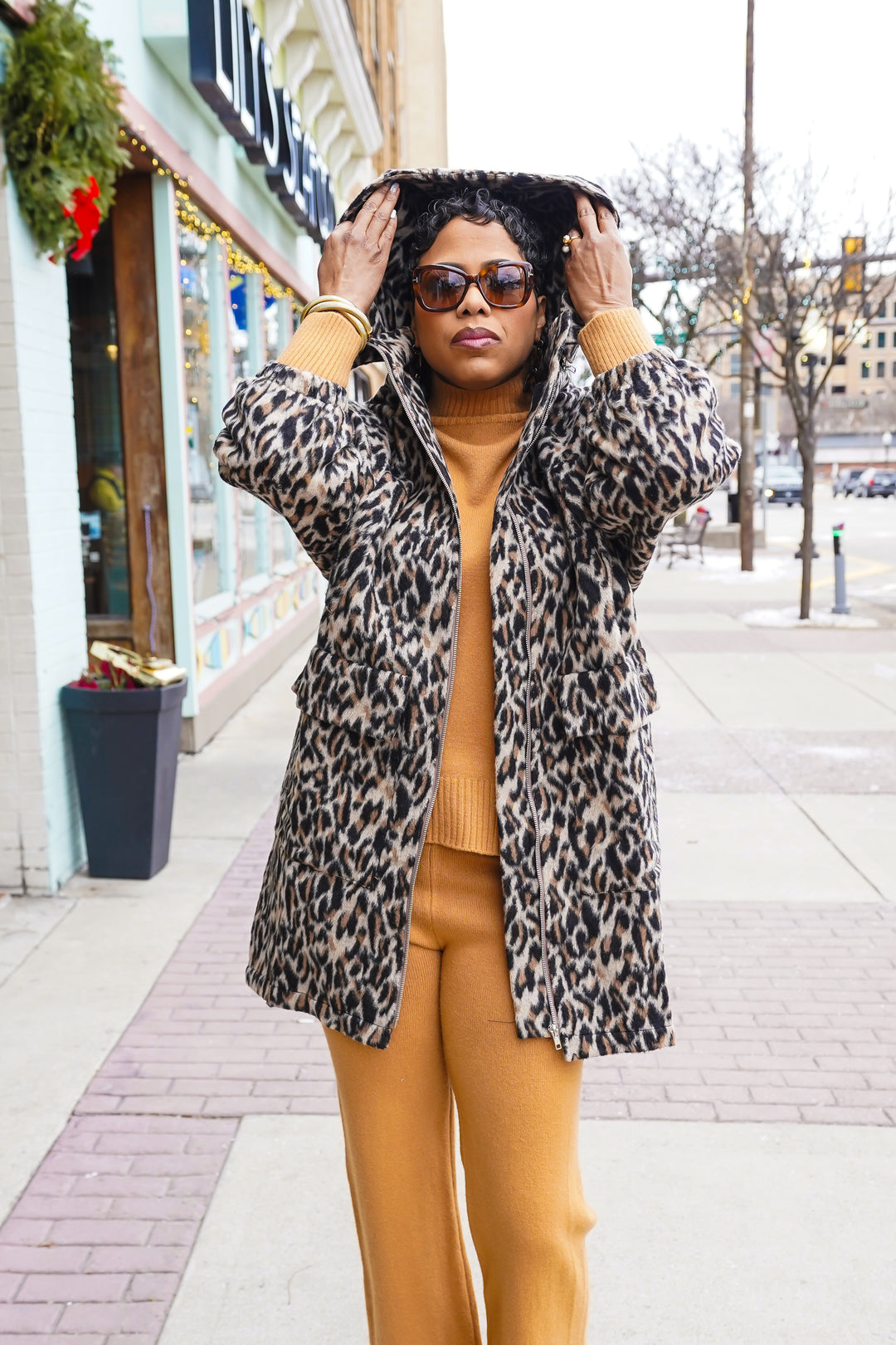 Leopard Puff Sleeve Coat