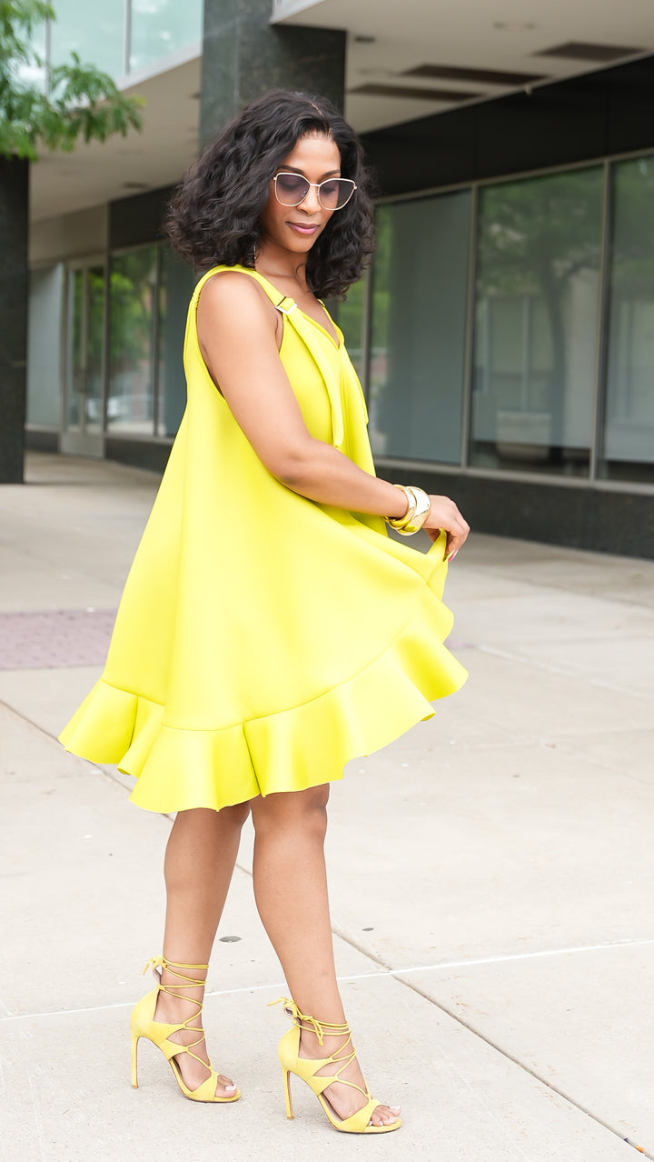 Twirl &amp; Tell Ruffle Swing Dress (Yellow)