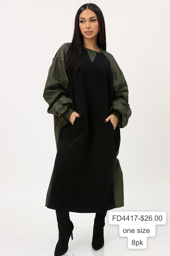 In Flight Contrast Oversize Dress( Green/Black)