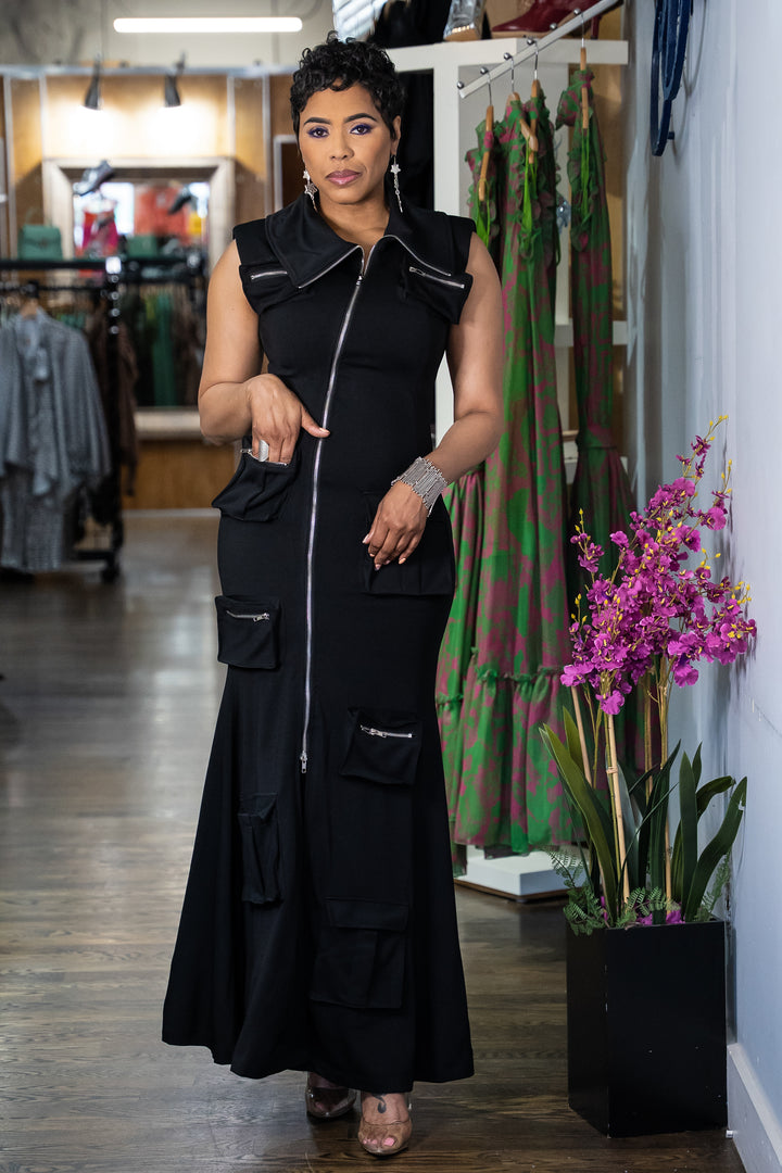 Its All About Me Zipper Pocket Dress (Black)
