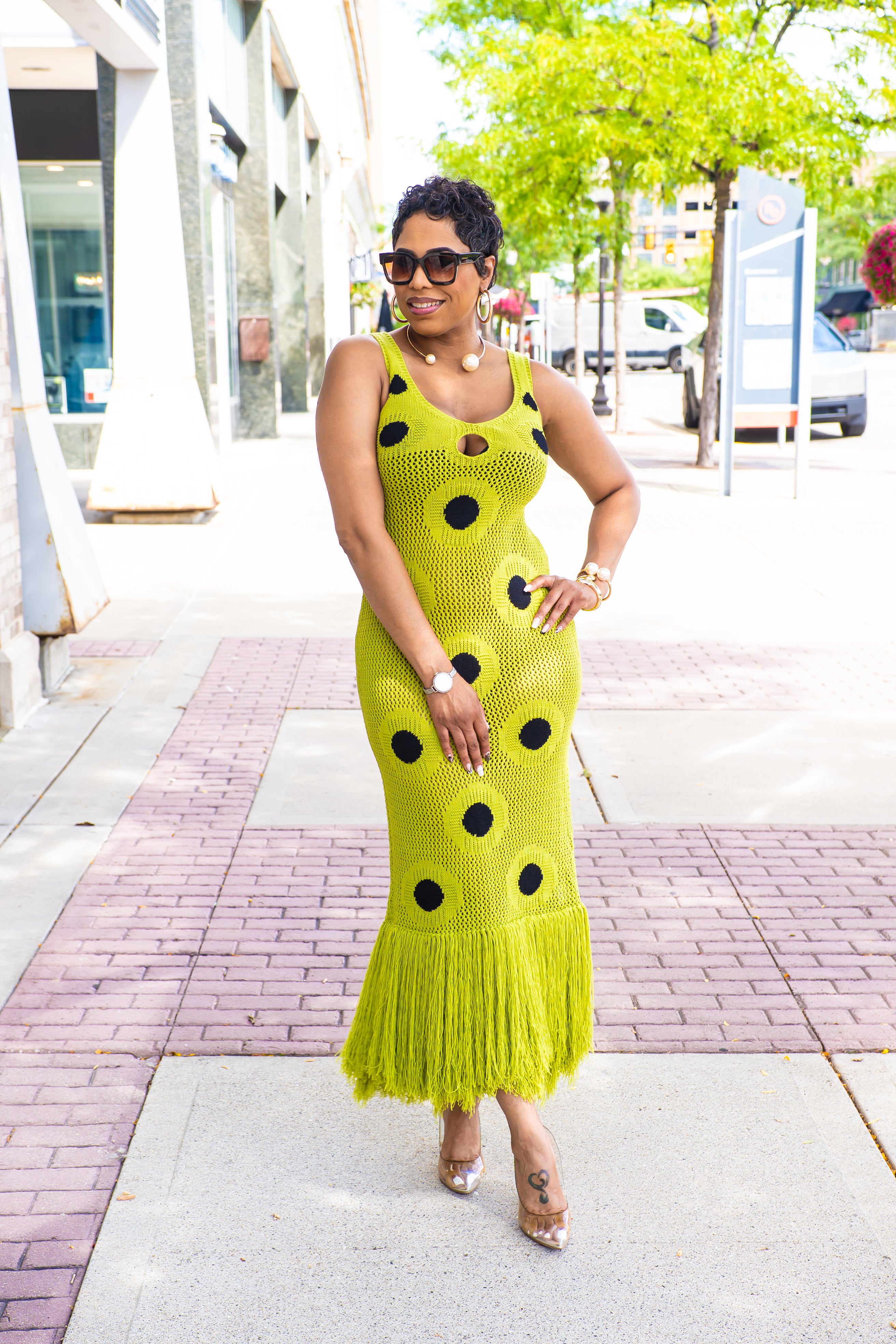 Envision Dots Fringe Knit Dress – Blu Jean Blues