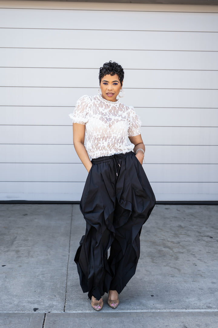 Wide Leg dramatic Drawstring joggers (Black)