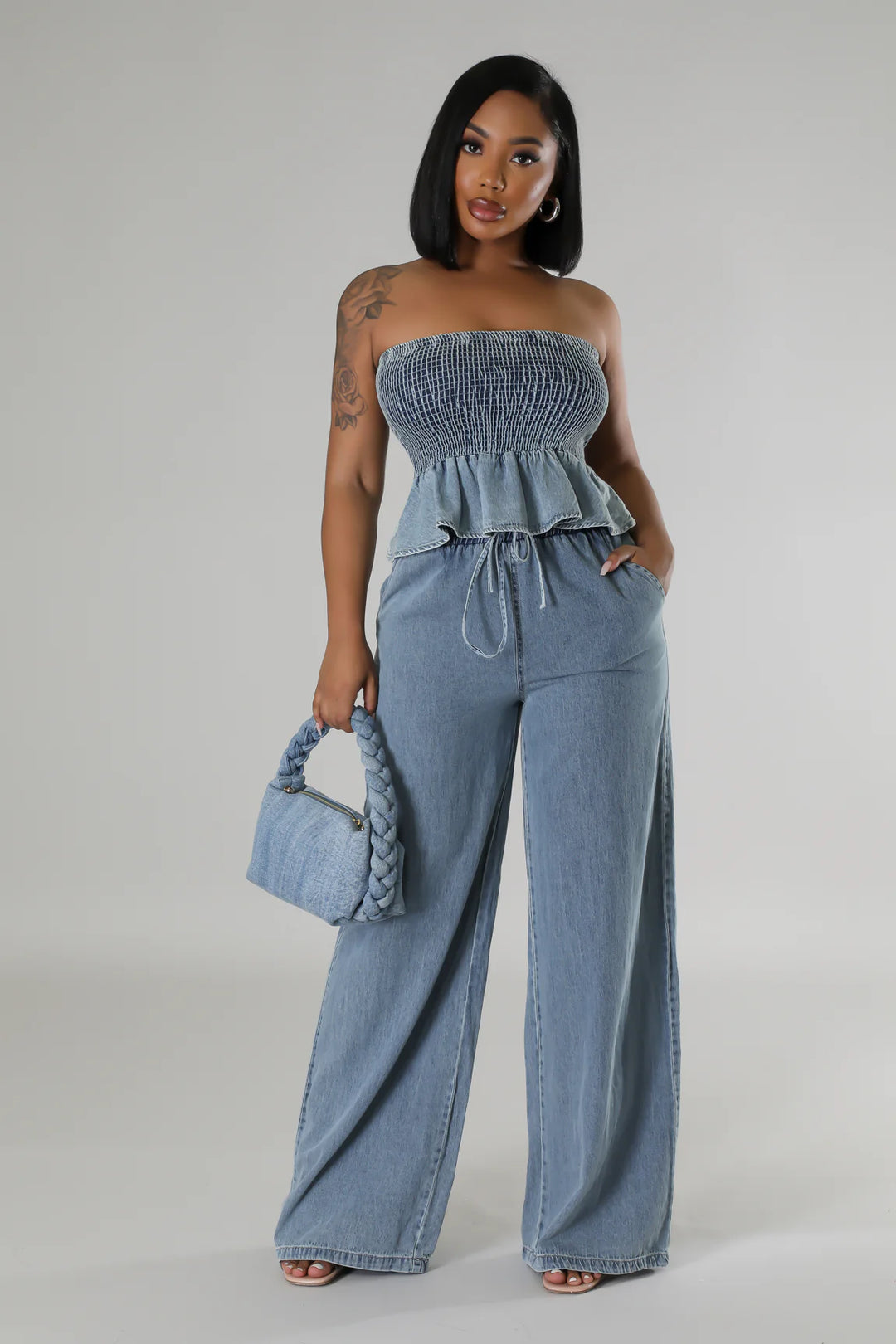 Cool Girl Denim Stretch Top 2pc Set - Plus Size