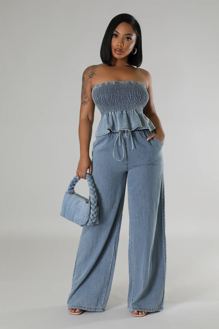 Cool Girl Denim Stretch Top 2pc Set - Plus Size