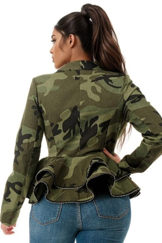 Stepping out in Camo Peplum Jacket