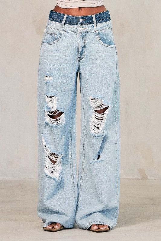 Unruly Double Waisted Baggy Jeans