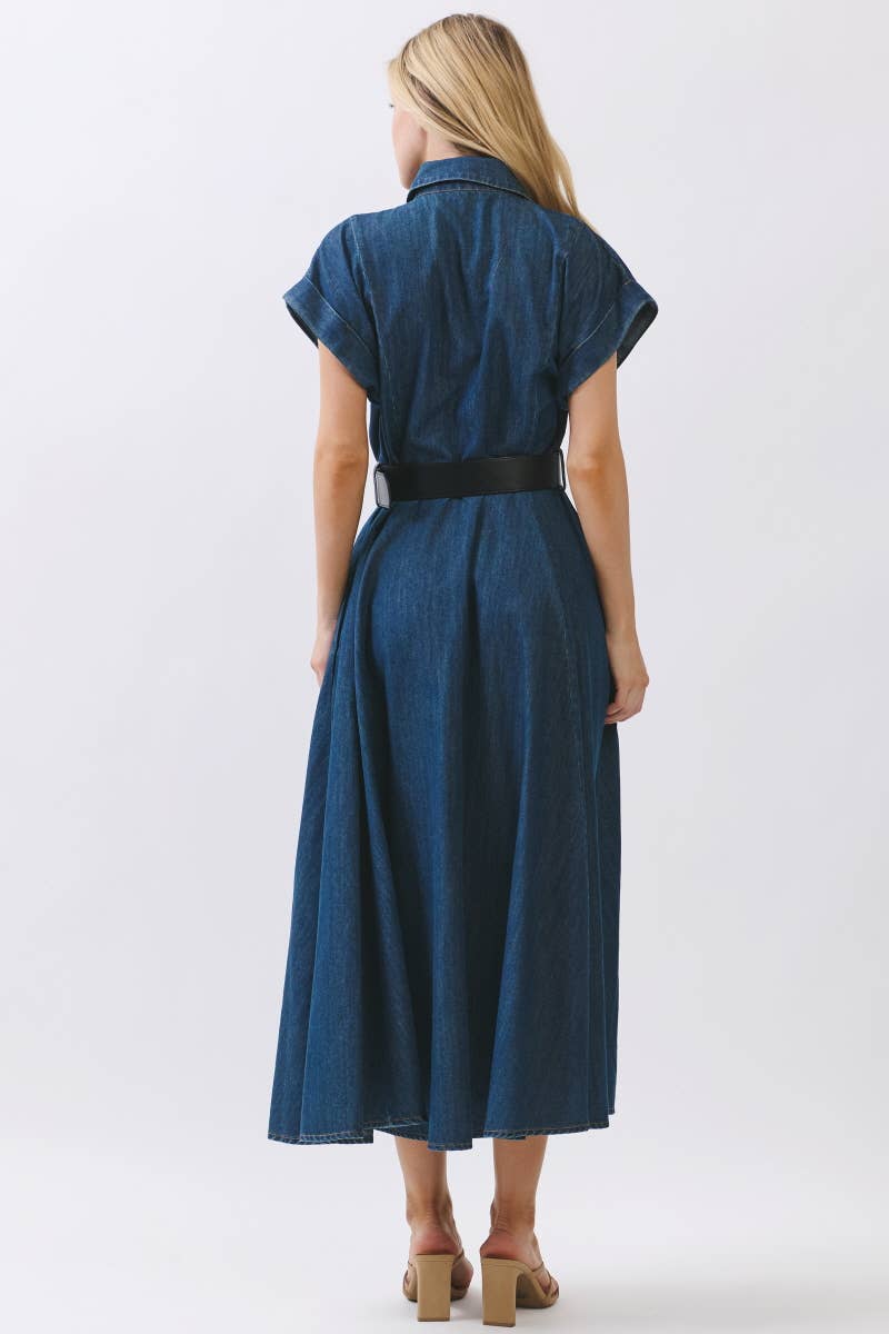 Maison Washed Denim Button Maxi Dress