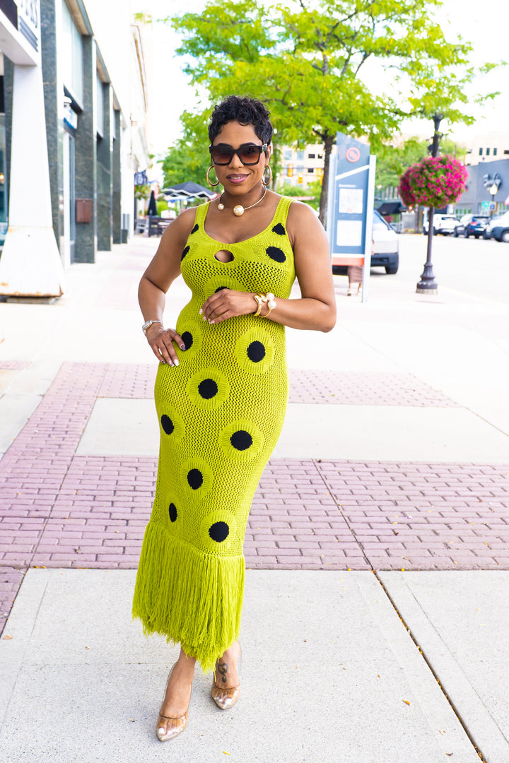 Envision Dots Fringe Knit Dress