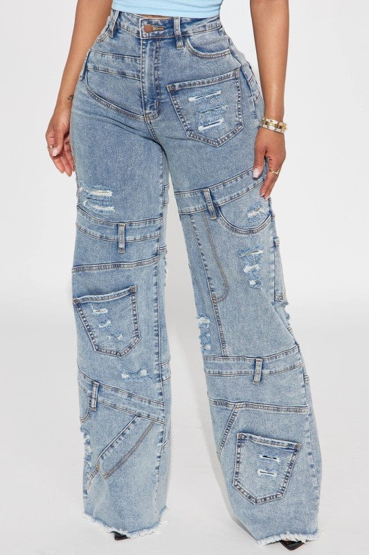 Plenty of Pockets Frayed Denim Jeans
