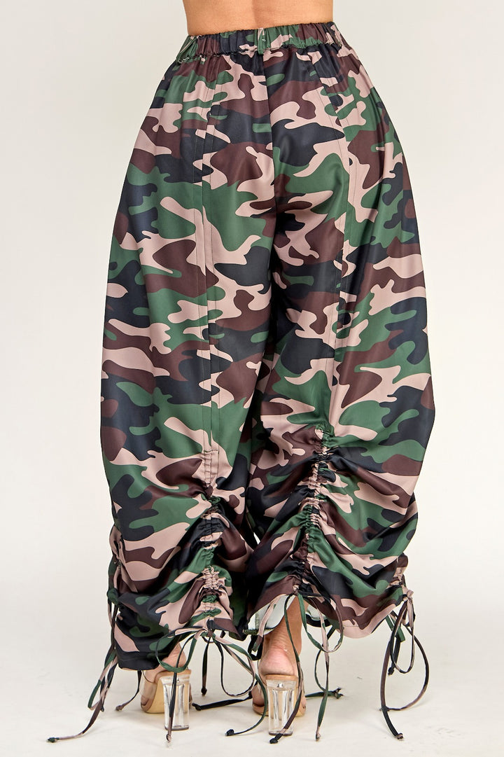 Gather Around Ruched Camo Drawstring Pants