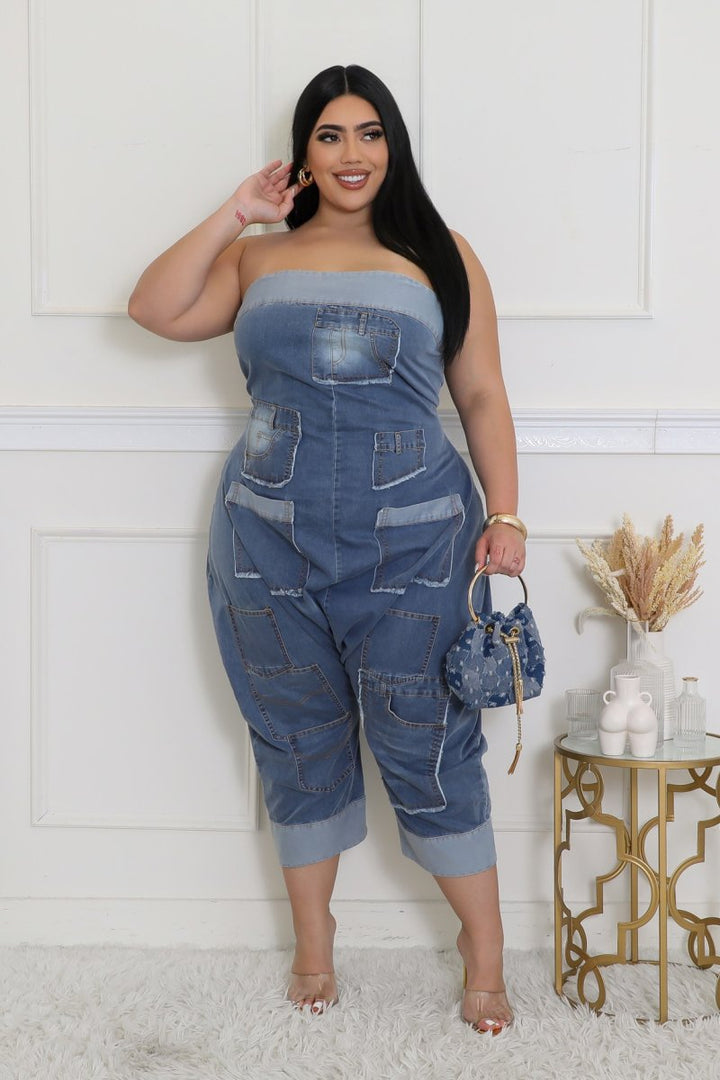 Jagged Edge Harem Denim Jumpsuit - Also Available in Plus Size