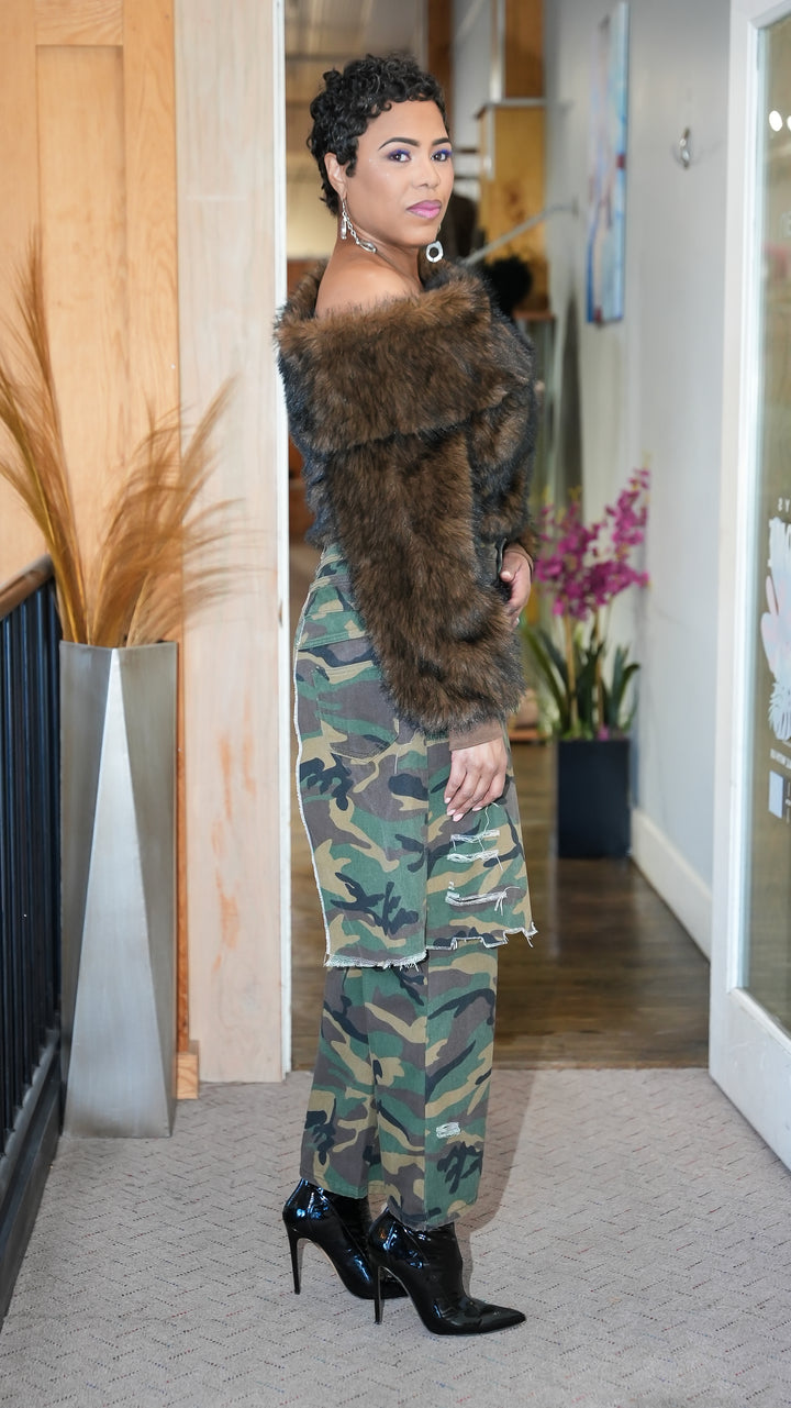 Foxy Brown Off Shoulder Faux Fur Top