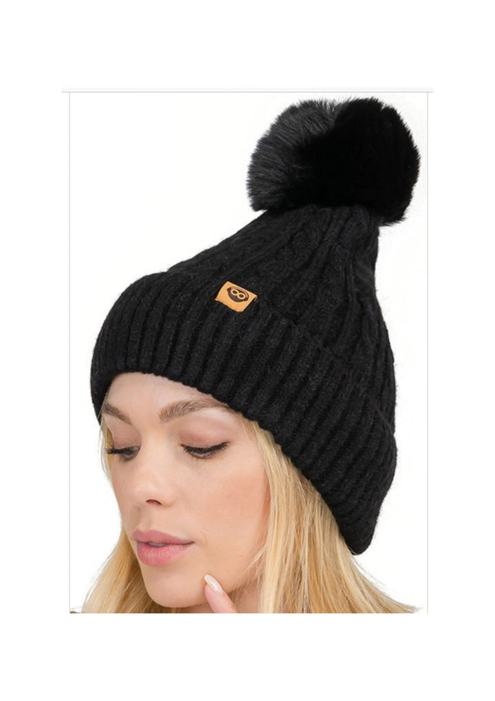 Pom Pom Cable Knit Sweater Hat