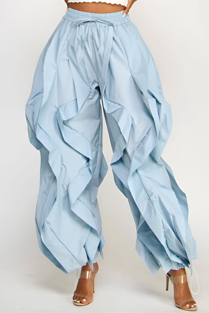 Wide Leg dramatic Drawstring Joggers (Lt Blue)