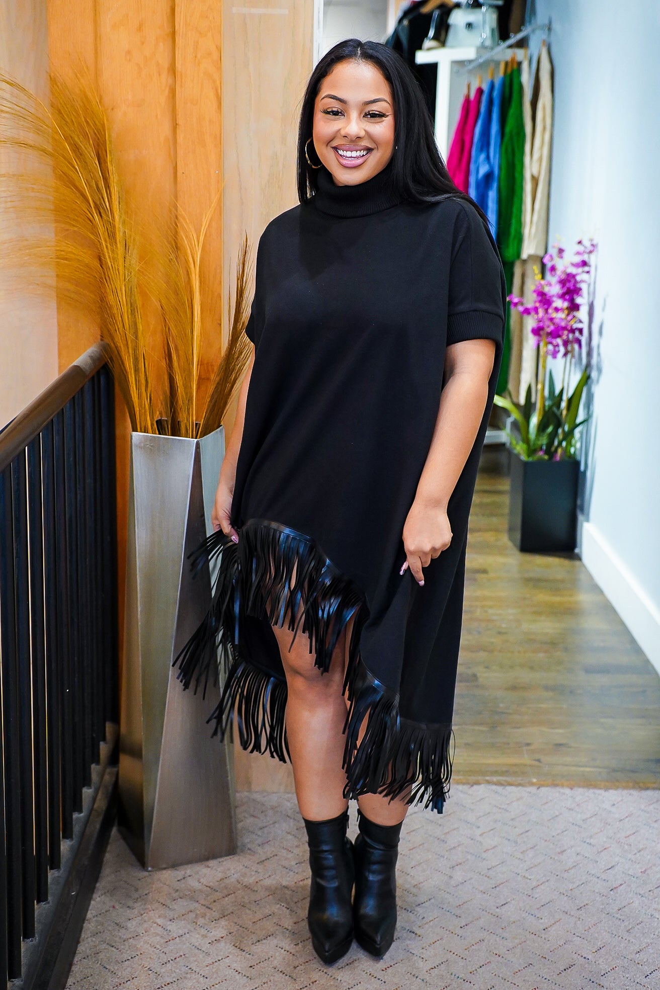 Leather fringe hot sale dress