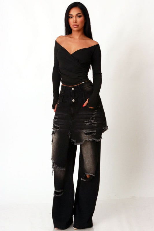 Double Layered Distressed Denim Jeans