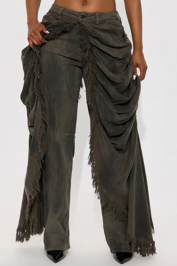 Draped Over Fringe Jeans (Olive)