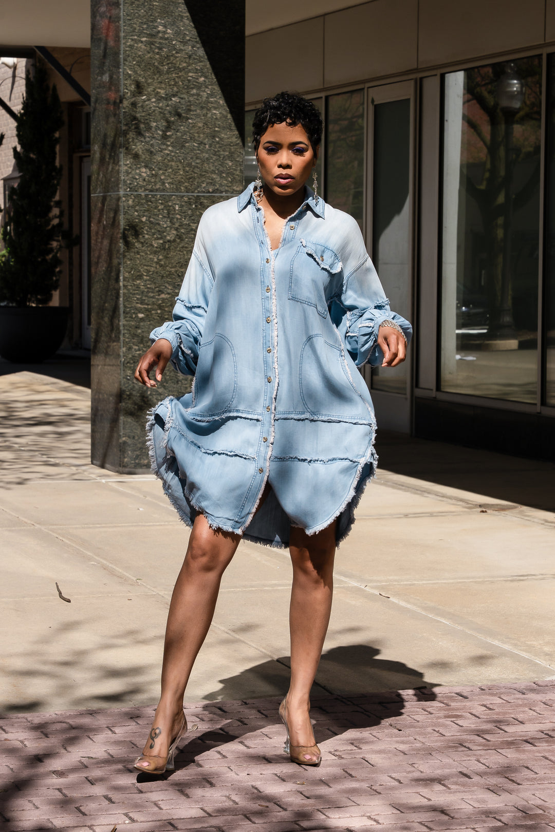 Frayed Edge Oversized Washed Denim Dress