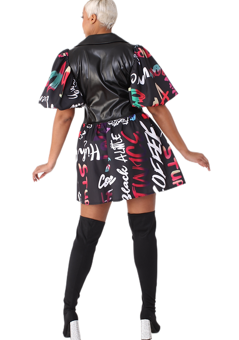 Let’s Mix it Up Faux Leather & Print Dress/Top