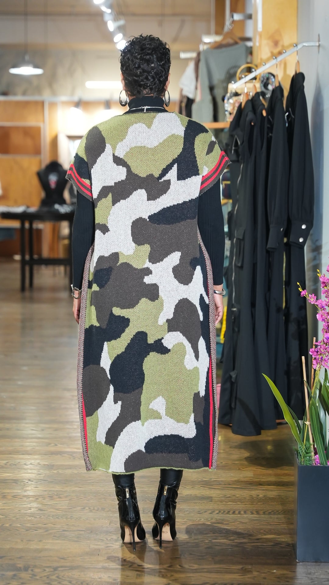 Camo Statement Long Poncho Cardigan