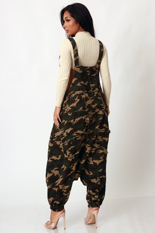 Camo Overall Harem Cargo Jumpsuit