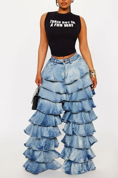 Jentlouis Layer Denim Pants Black S jent louis Layer Denim Pants