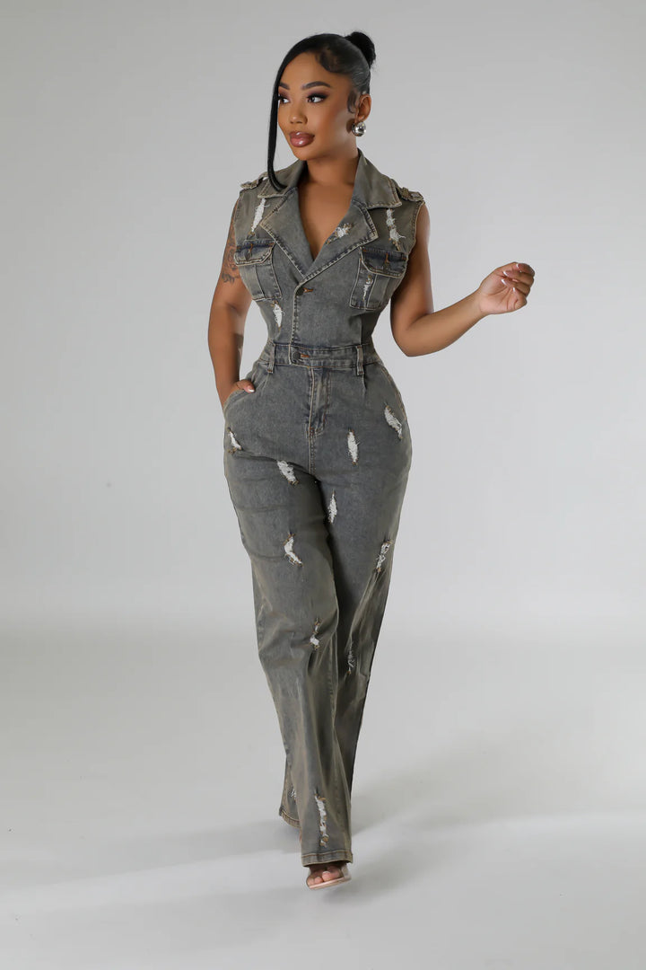 Rock n Distressed Sleeveless Jumpsuit