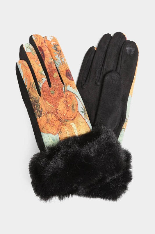 Graphic Painting Fur Gloves