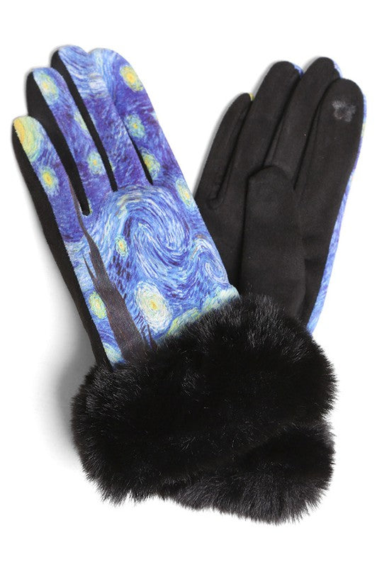 Graphic Painting Fur Gloves