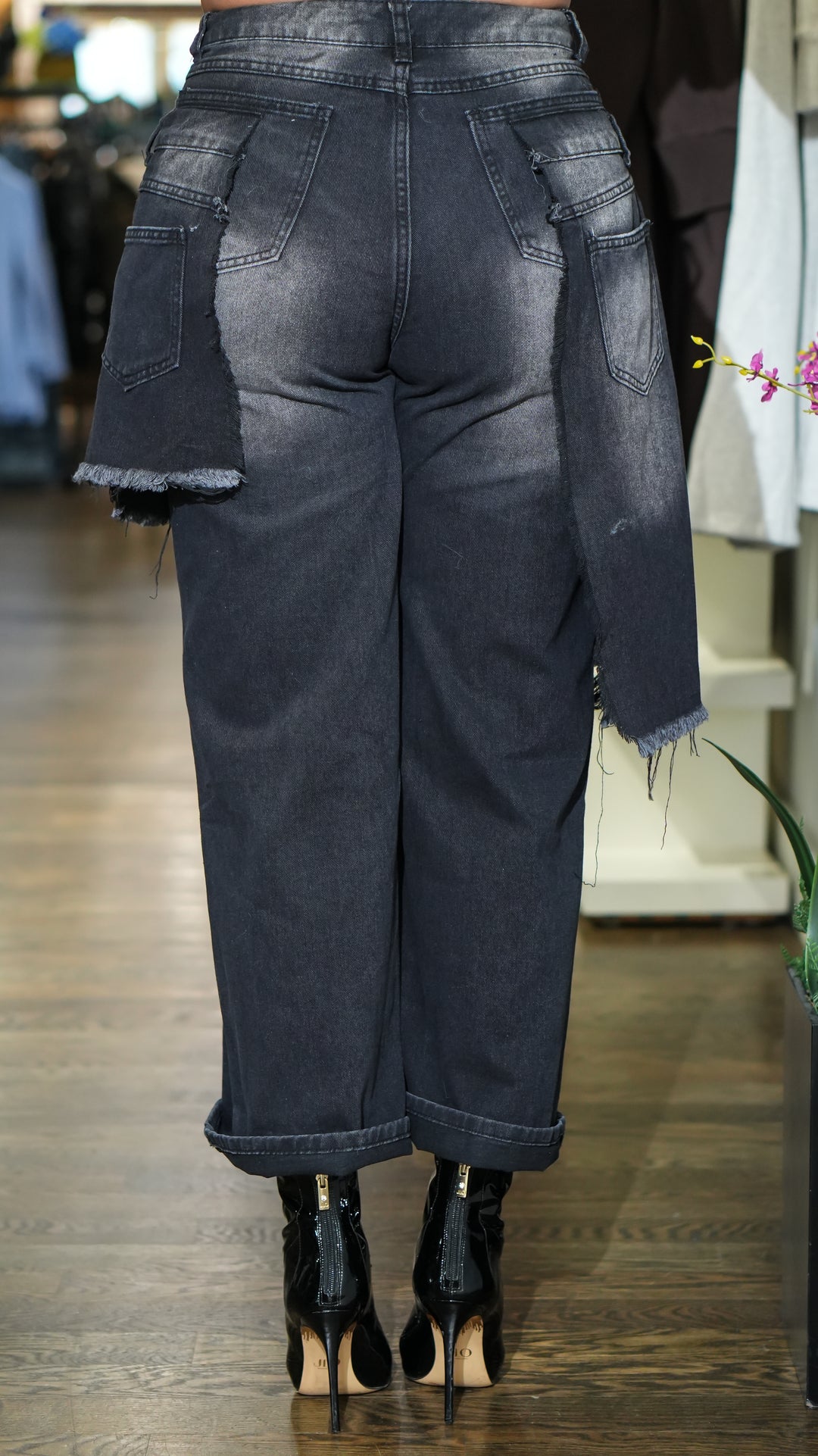 Double Layered Distressed Denim Jeans