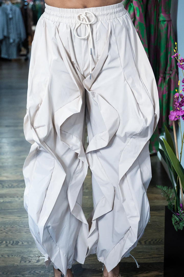 Wide Leg dramatic Drawstring joggers (Beige)