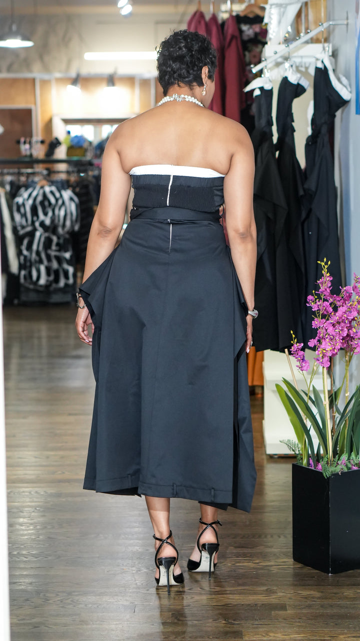 Strapless Belted Trench Maxi Dress