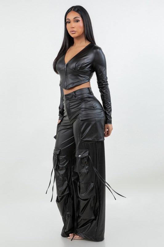 My My Plenty Pockets Cargo Faux Leather Pants