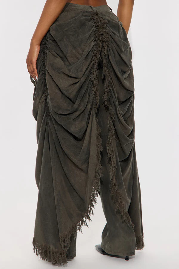 Draped Over Fringe Jeans (Olive)