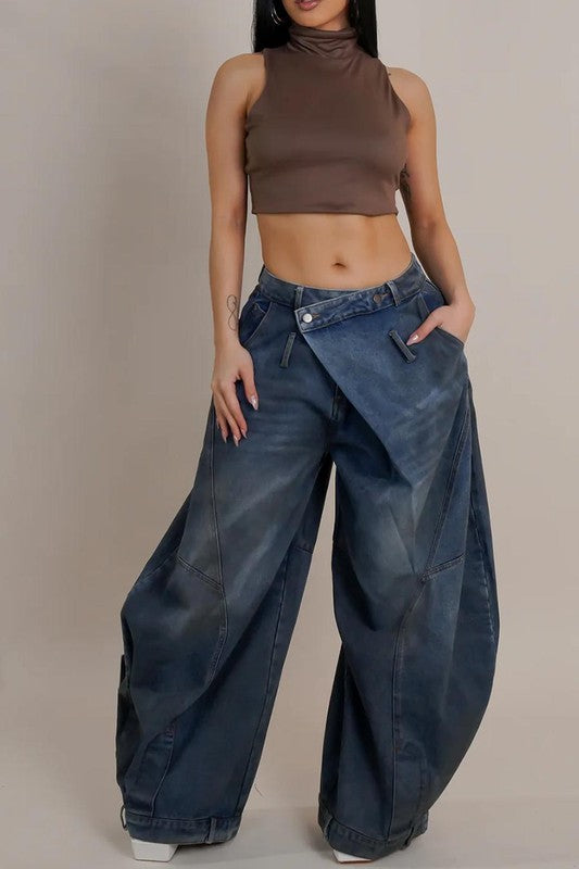 Washed up Button Over Jeans